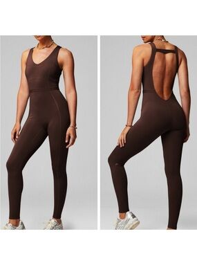 Fabletics Brown Open Back One Piece Jumpsuit Bodysuit Activewear XXS Yoga